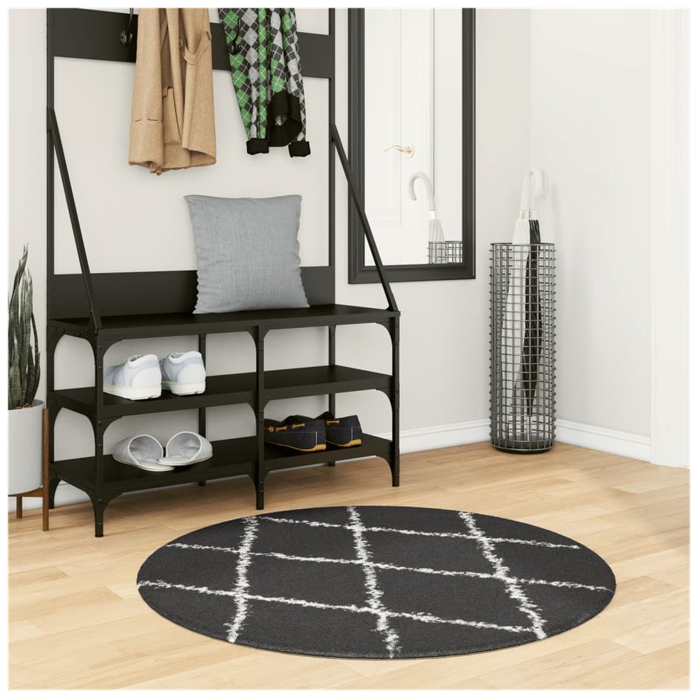 vidaXL Shaggy Rug High Pile Modern Black and Cream Ø 100 cm - SILVIONIX