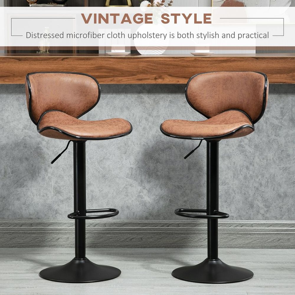 Vintage Bar Stool Set of 2 Microfiber Cloth Adjustable Height Armless Chairs - SILVIONIX