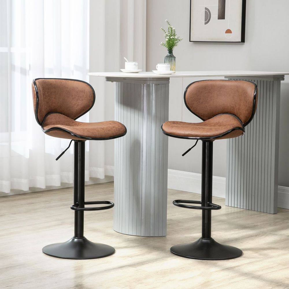 Vintage Bar Stool Set of 2 Microfiber Cloth Adjustable Height Armless Chairs - SILVIONIX