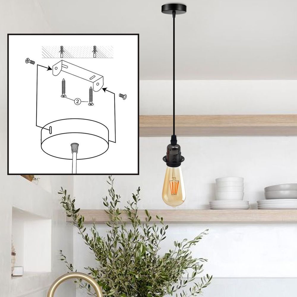 Vintage Industrial Black Pendant Light Fitting, lampshade Holder Fitting Set with 2m Cable. - SILVIONIX