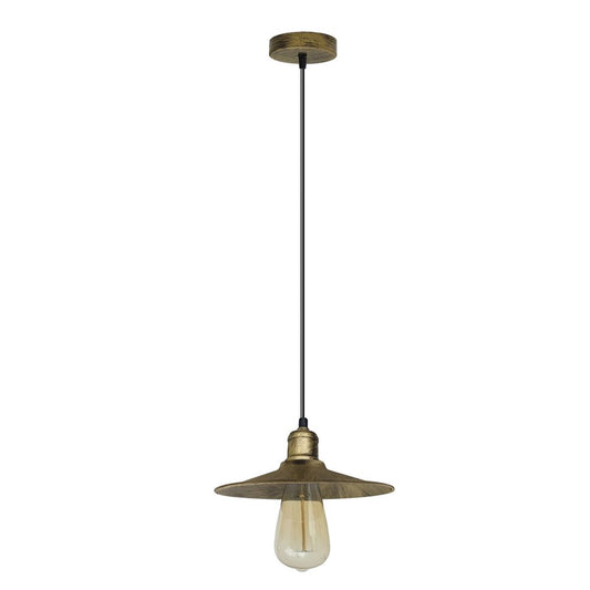 Vintage Industrial Brushed Brass Ceiling Pendant Light Adjustable Cord E27 Base Hand Brushed Finished Flat Cone Shaped - SILVIONIX