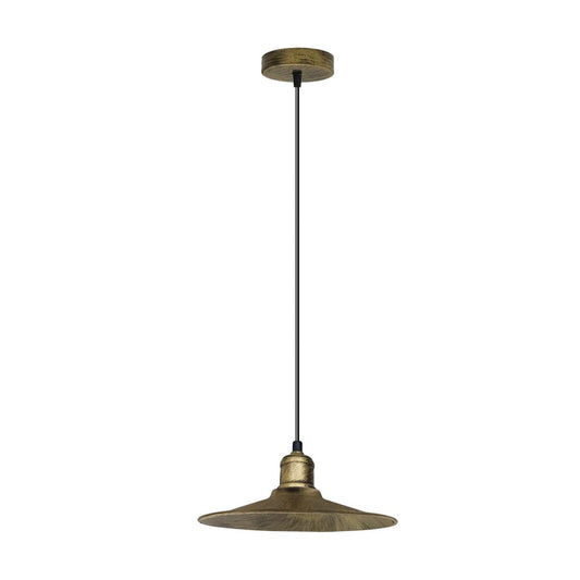 Vintage Industrial Brushed Brass Ceiling Pendant Light Adjustable Cord E27 Base Hand Brushed Finished Flat Cone Shaped - SILVIONIX