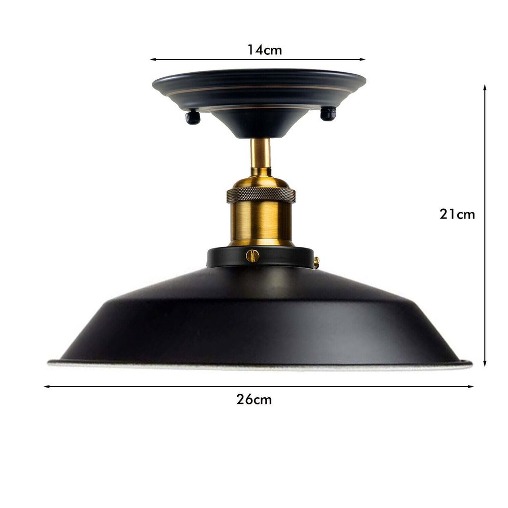 Vintage Industrial Flush Mount Ceiling Light Black Metal Bowl Light Fixture - SILVIONIX