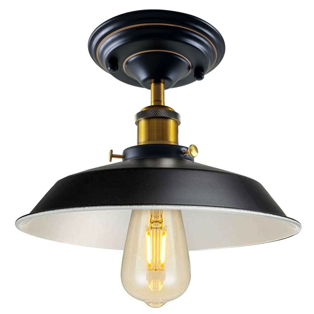 Vintage Industrial Flush Mount Ceiling Light Black Metal Bowl Light Fixture - SILVIONIX