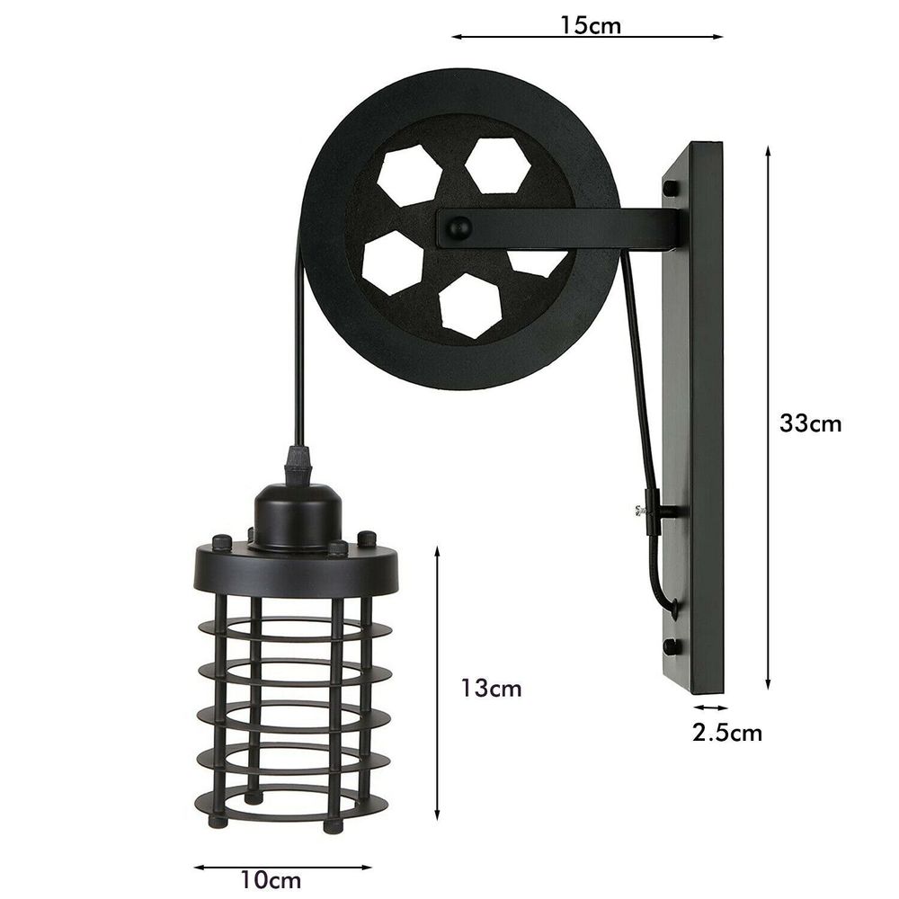 Vintage Industrial Pulley Wheel Wall Mounted Light Metal Cylinder Shape Shade - SILVIONIX