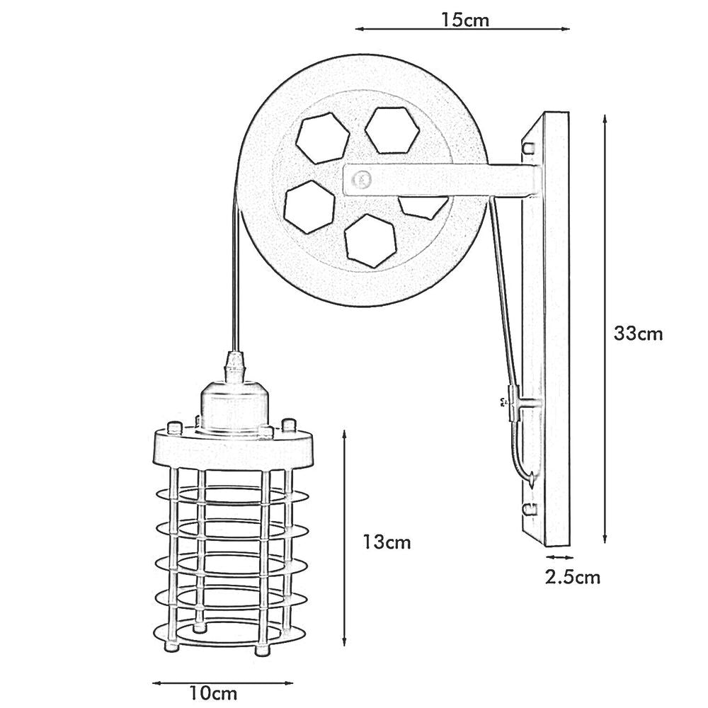 Vintage Industrial Pulley Wheel Wall Mounted Light Metal Cylinder Shape Shade - SILVIONIX