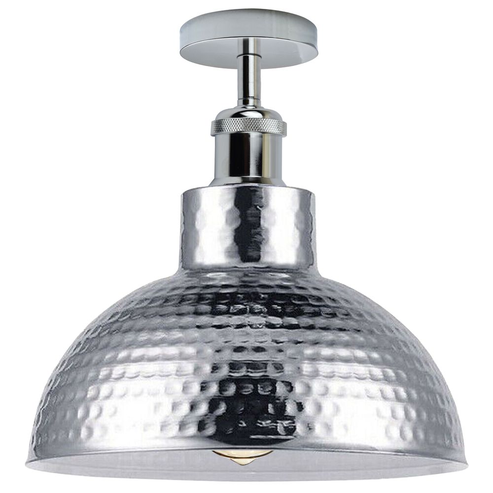 Vintage Industrial Style Flush Mount Metal Chrome Ceiling Light - SILVIONIX