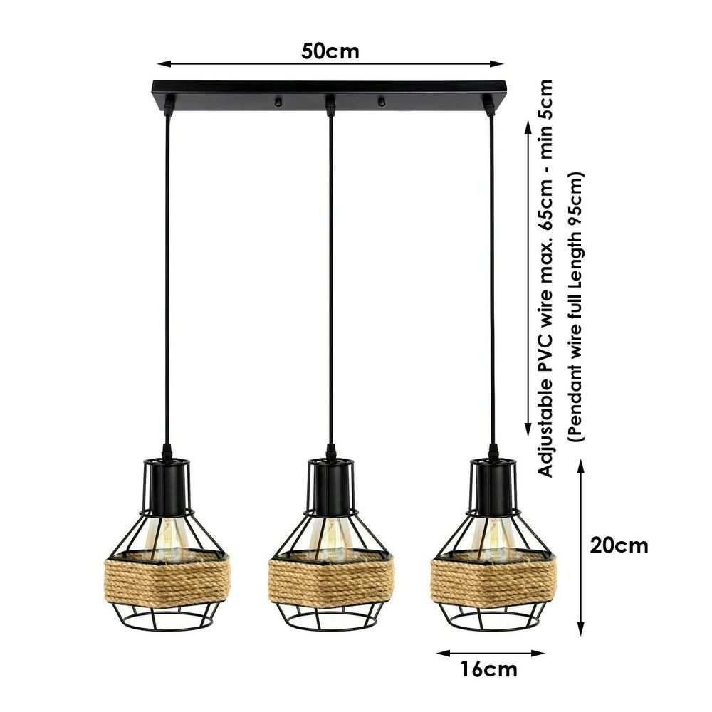 Vintage Retro Industrial Hemp Hanging Light Shade Ceiling Pendant Lights - SILVIONIX