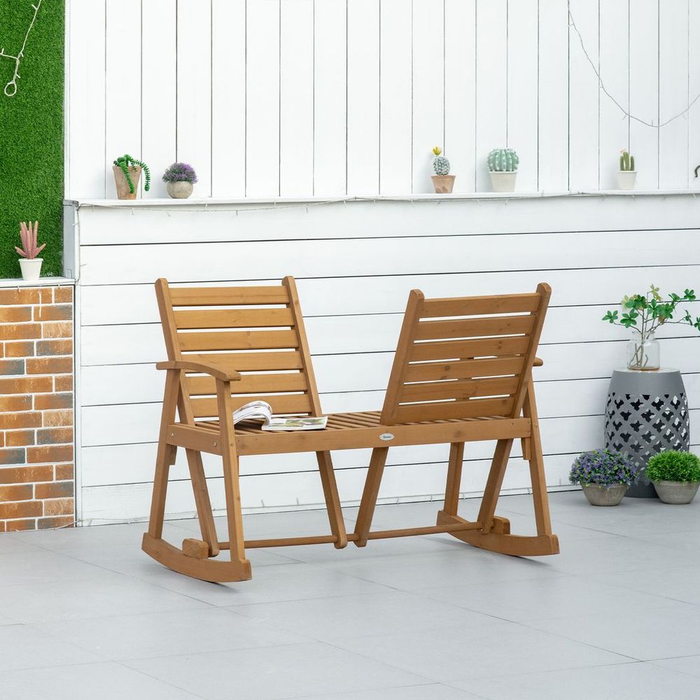 Wooden Garden Rocking Bench with Separately Adjustable Backrests - SILVIONIX