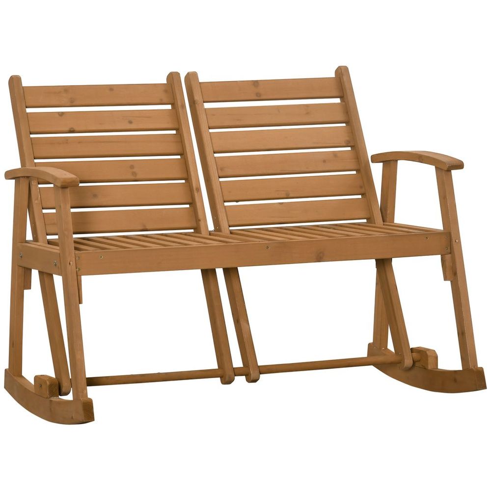 Wooden Garden Rocking Bench with Separately Adjustable Backrests - SILVIONIX