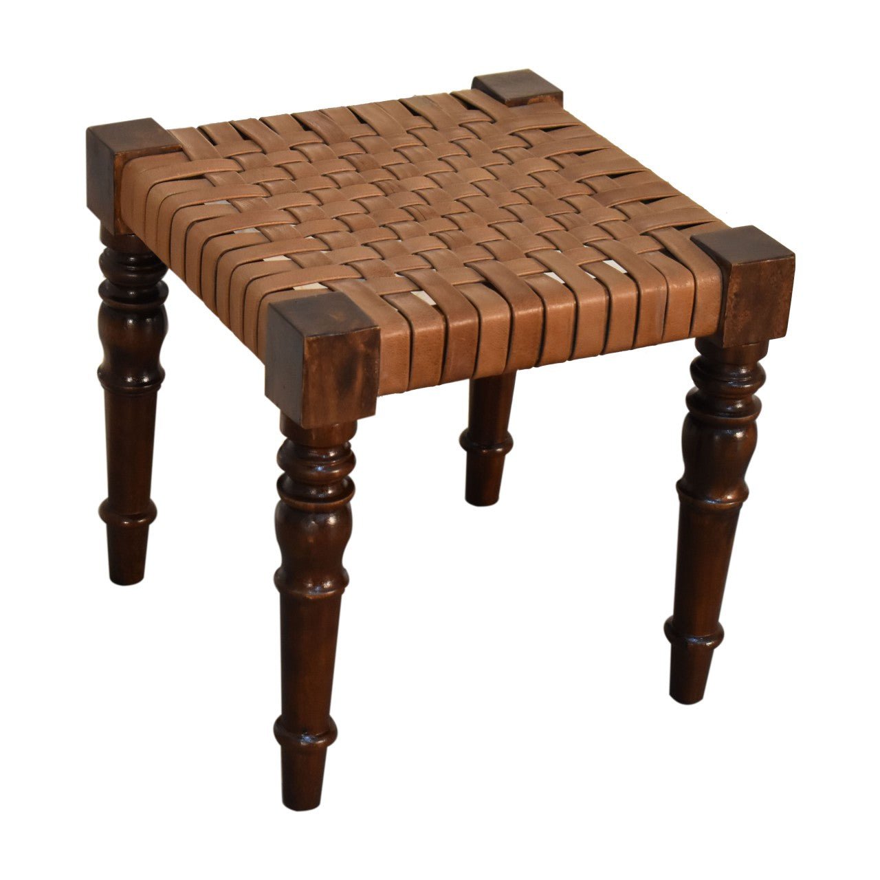 Woven Leather Footstool - SILVIONIX