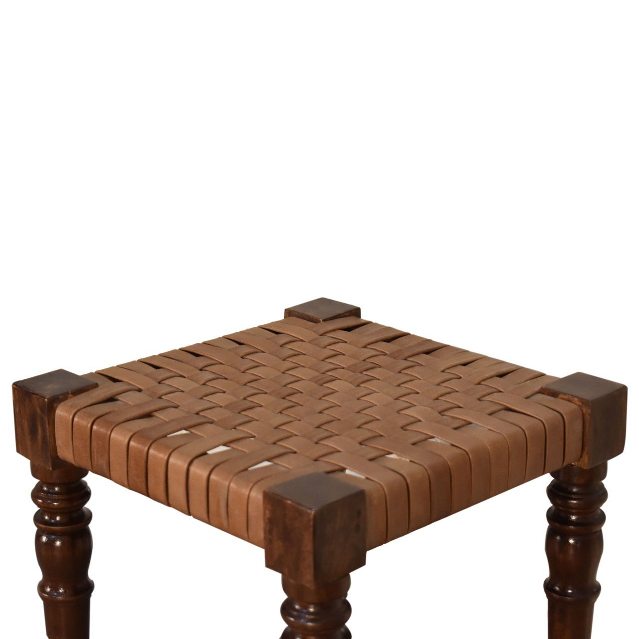 Woven Leather Footstool - SILVIONIX