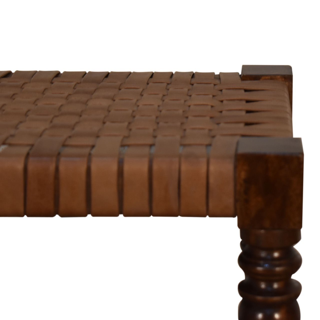 Woven Leather Footstool - SILVIONIX