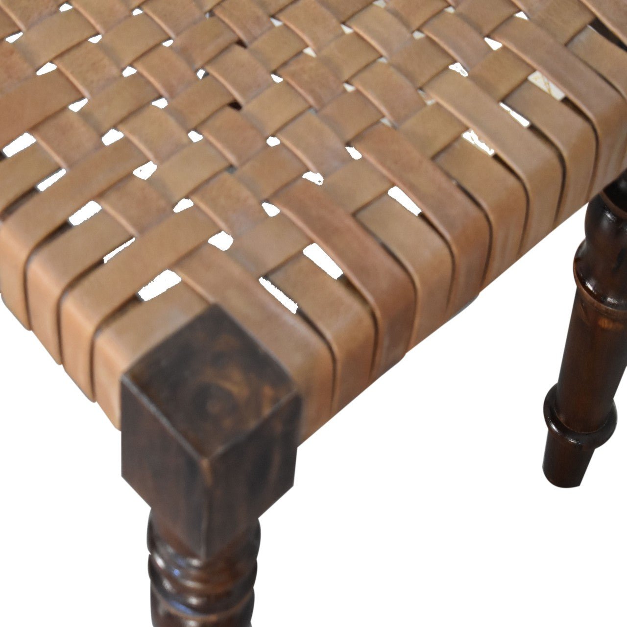 Woven Leather Footstool - SILVIONIX