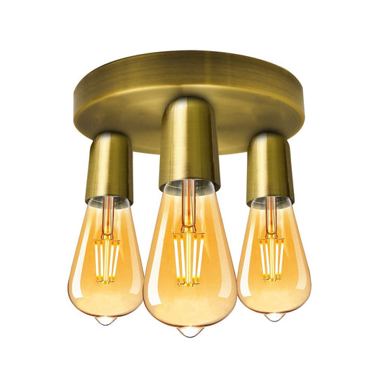 Yellow Brass Vintage Ceiling Light 3 Way Ceiling E27 Lamp Base Semi Flush Ceiling Lamp - SILVIONIX